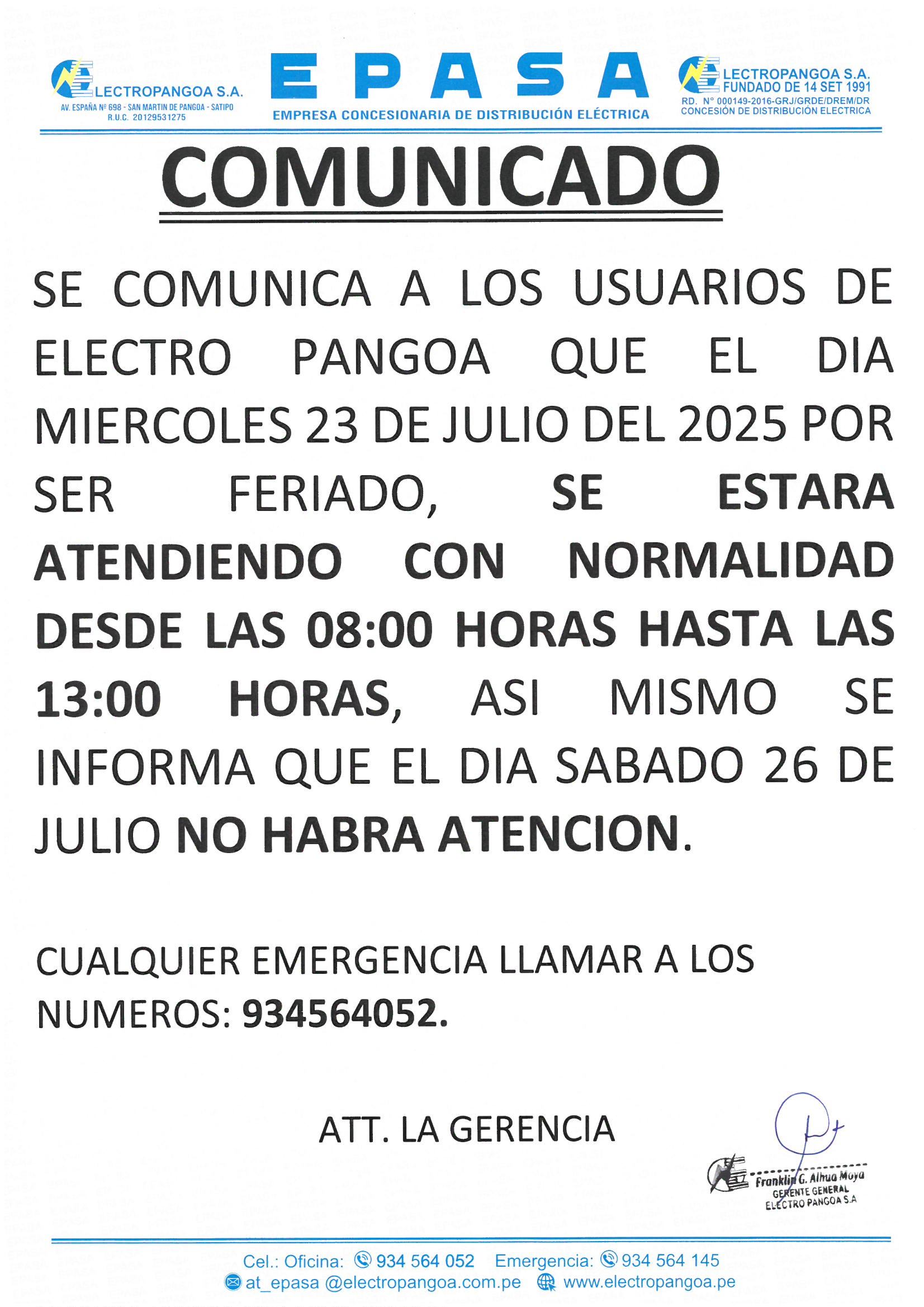 Comunicado: Comunicado a los usuarios