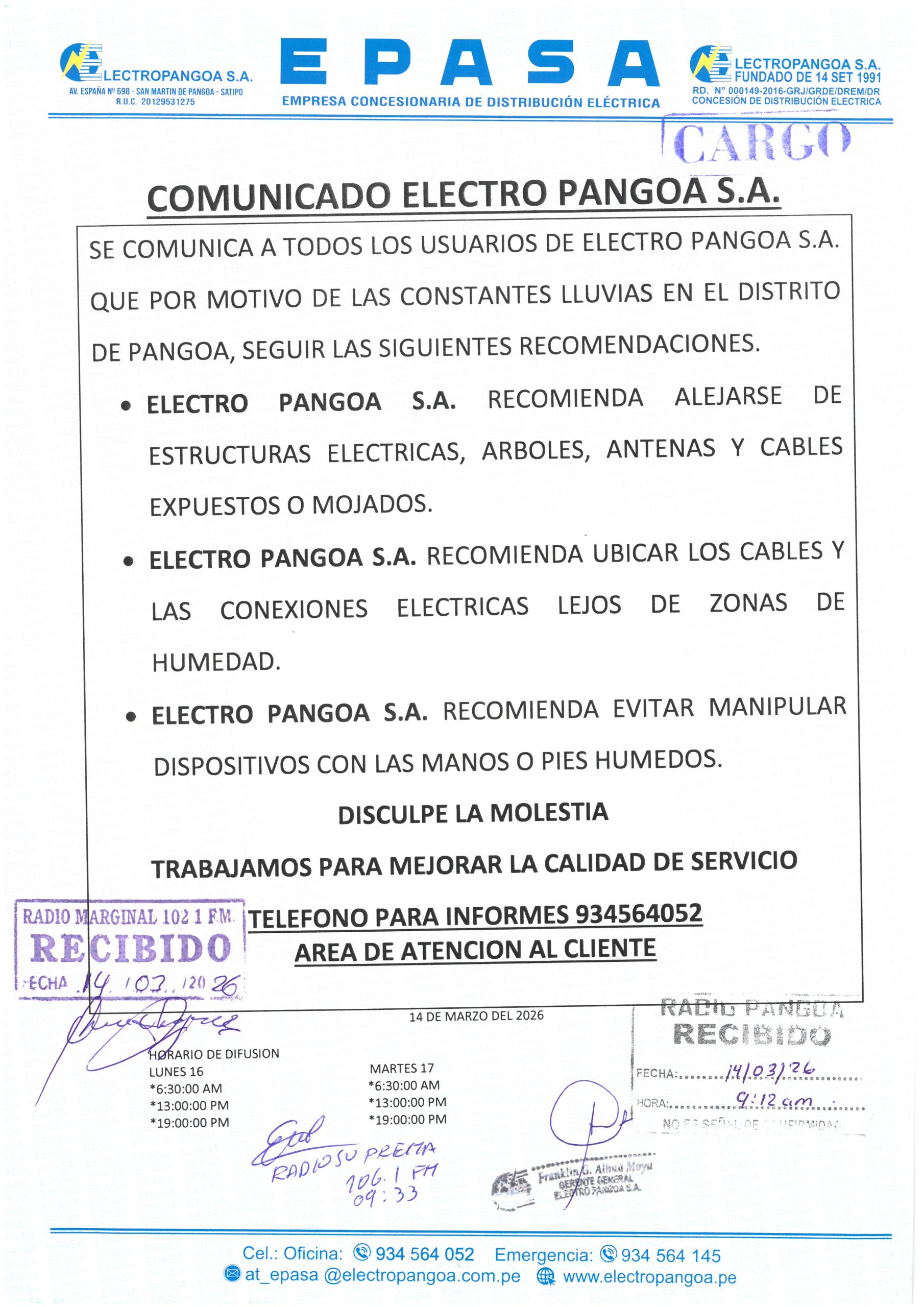 Comunicado: Comunicado a los usuarios