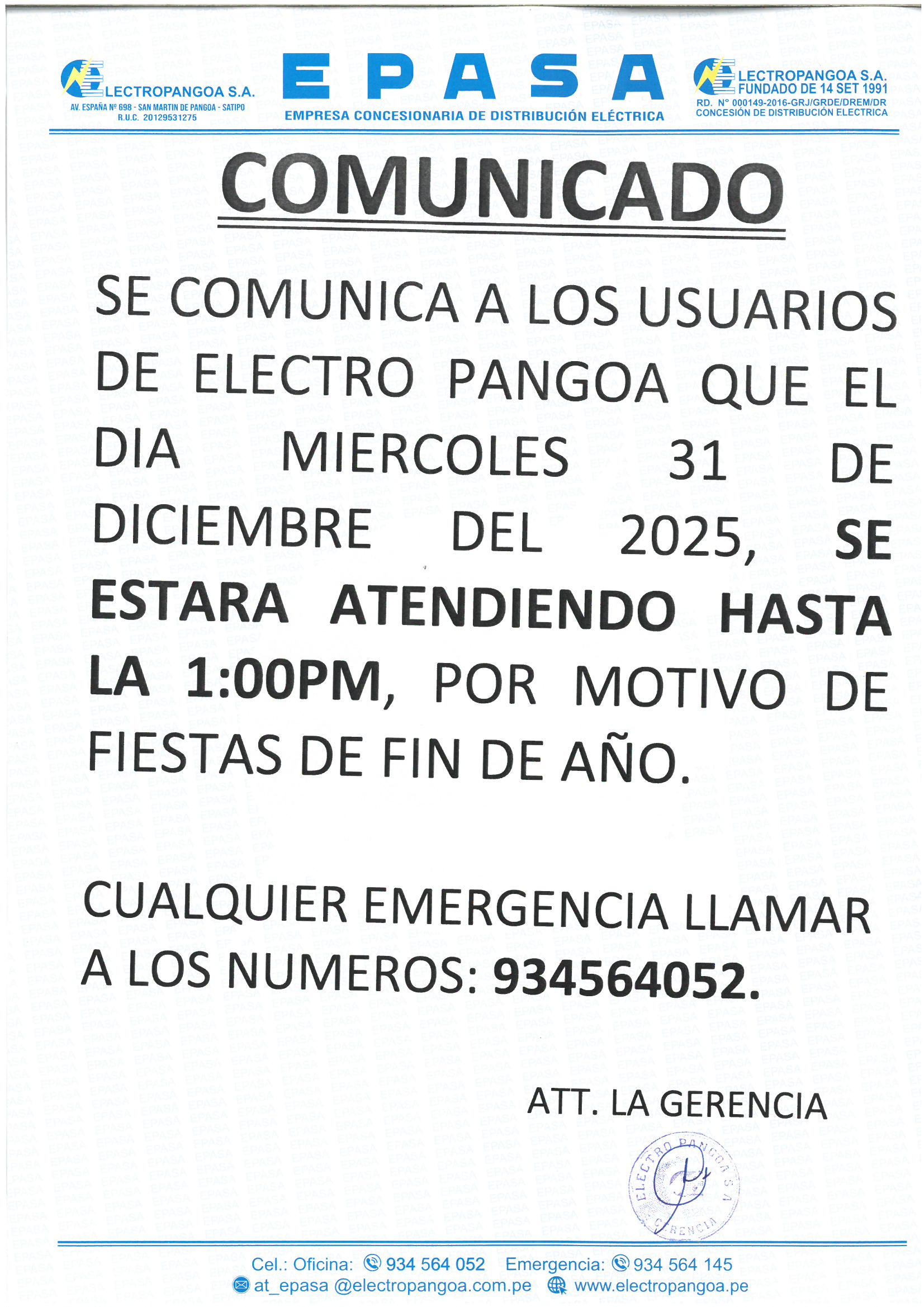 Comunicado: Comunicado a los usuarios